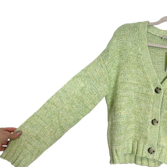 NWT Loft Sweater Womens Small Lime Green Marled Knit Cardigan Cropped Button Up - Picture 4 of 13